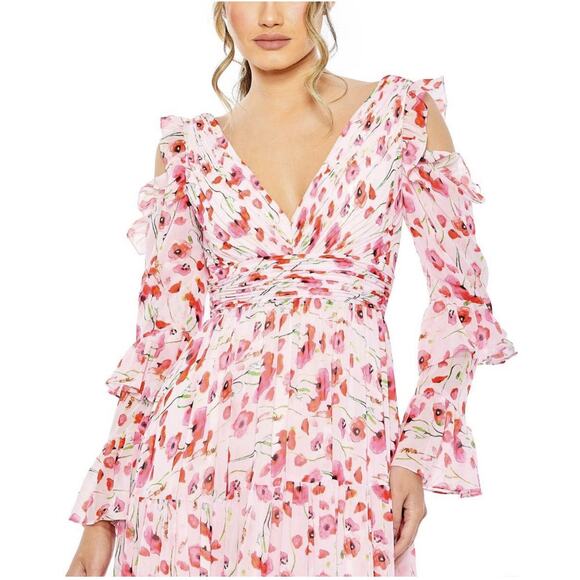 Mac Duggal 55906 Pink Ruffle Sleeve Floral Print Gown Size 12 $598 - Picture 2 of 7